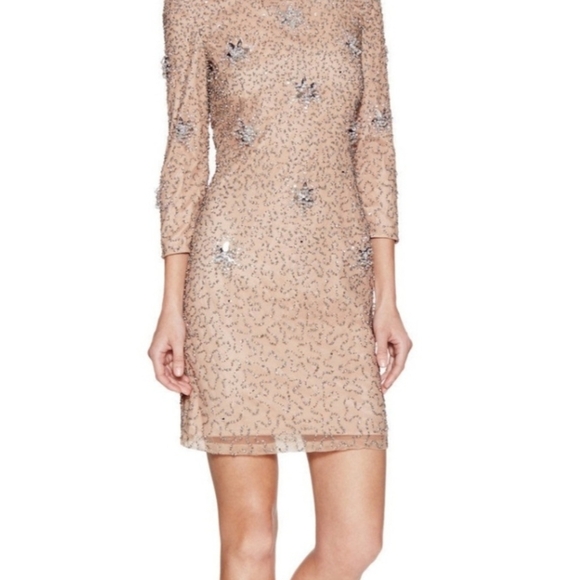 French Connection Silver Sequin Long Sleeve Sheath Dress - Picture 4 of 7